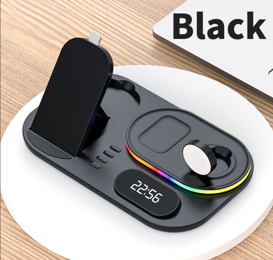3in1 30W Wireless Charger with Clock, Fast Charging RGB Atmosphere Light - Black