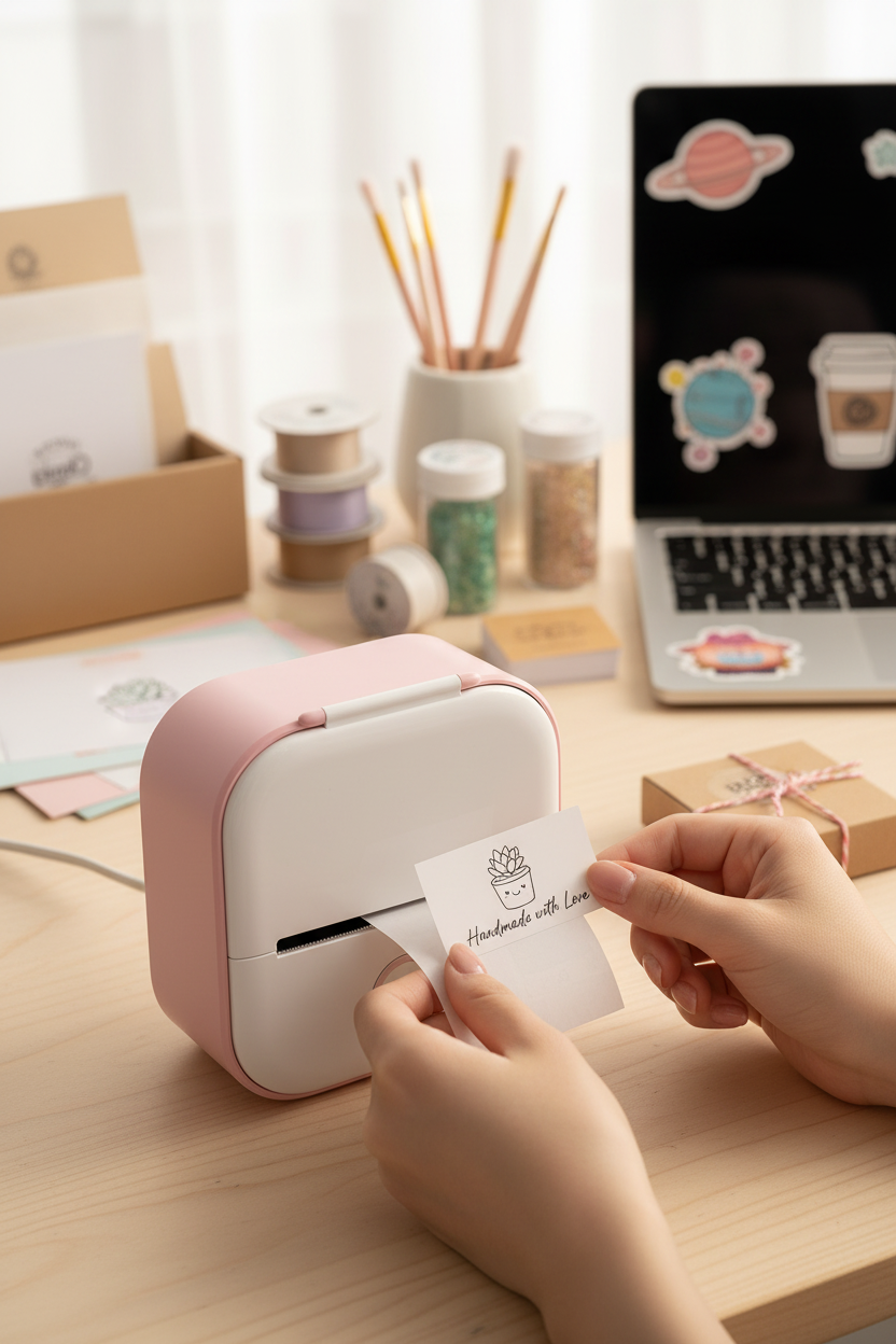 Pink thermal printer lifestyle shot